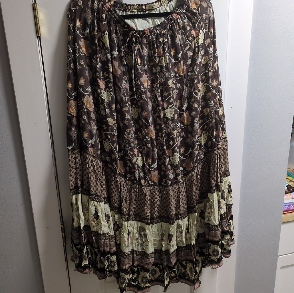 Spell & The Gypsy Bohemian Floral Tiered Brown Maxi Skirt - Picture 2 of 5